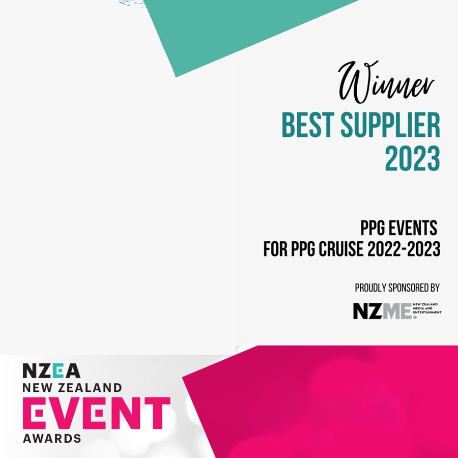 NZ Event Awards Winner, Best Supplier 2023, PPG Events for PPG Cruise 2022 to 2023