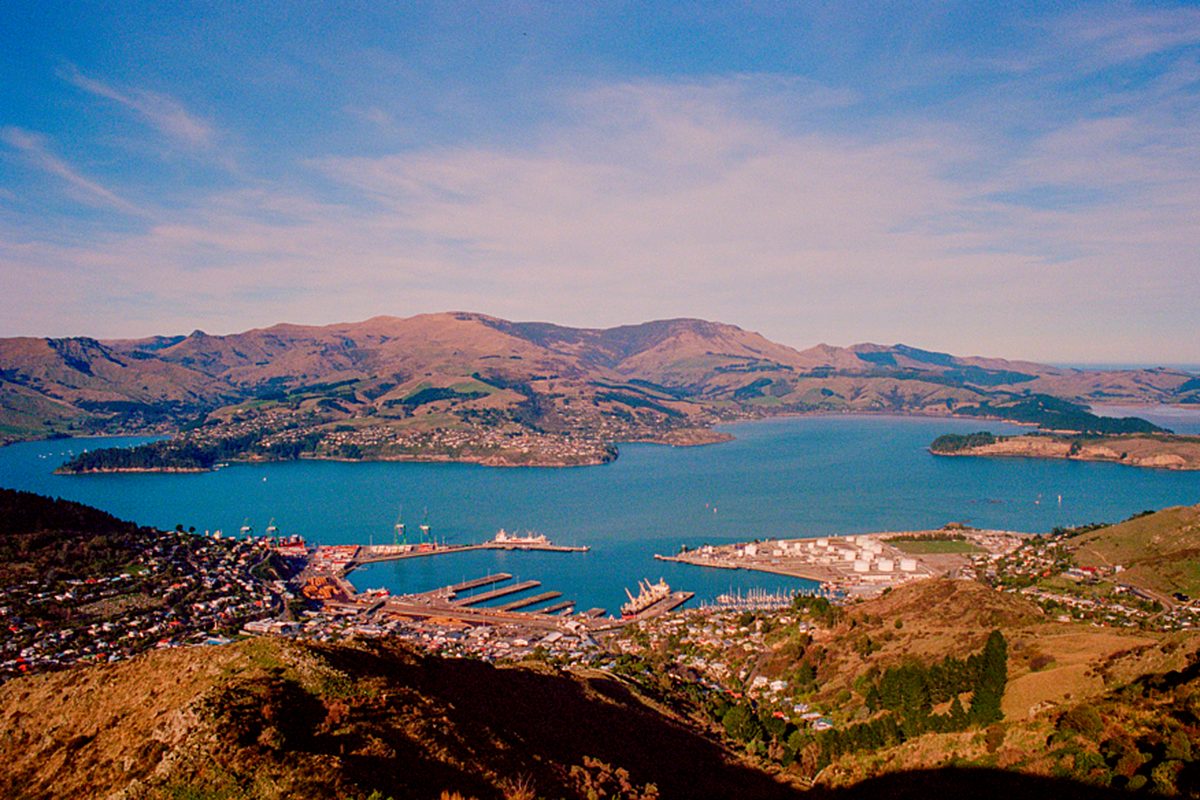 Lyttelton Harbour and port from the Port Hills, Christchurch