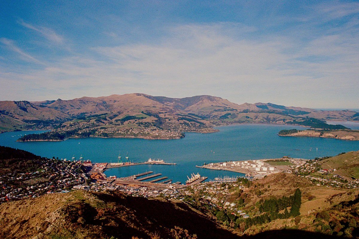 Lyttelton Harbour and port from the Port Hills, Christchurch