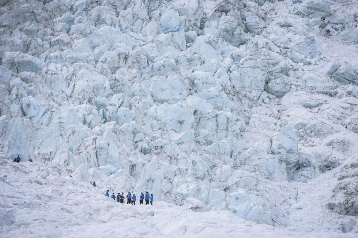 Franz Josef Glacier descending toward West Coast rainforest
