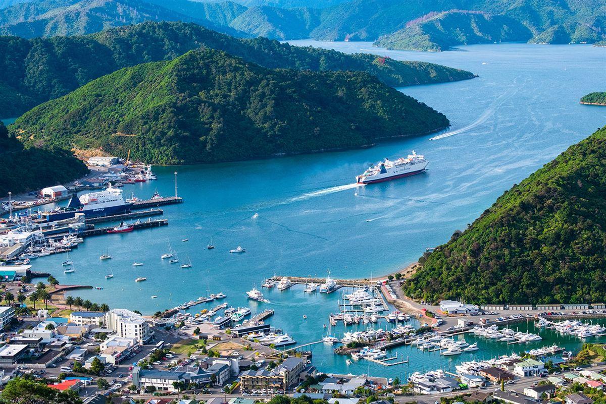 Ferry crossing the Marlborough Sounds near Picton